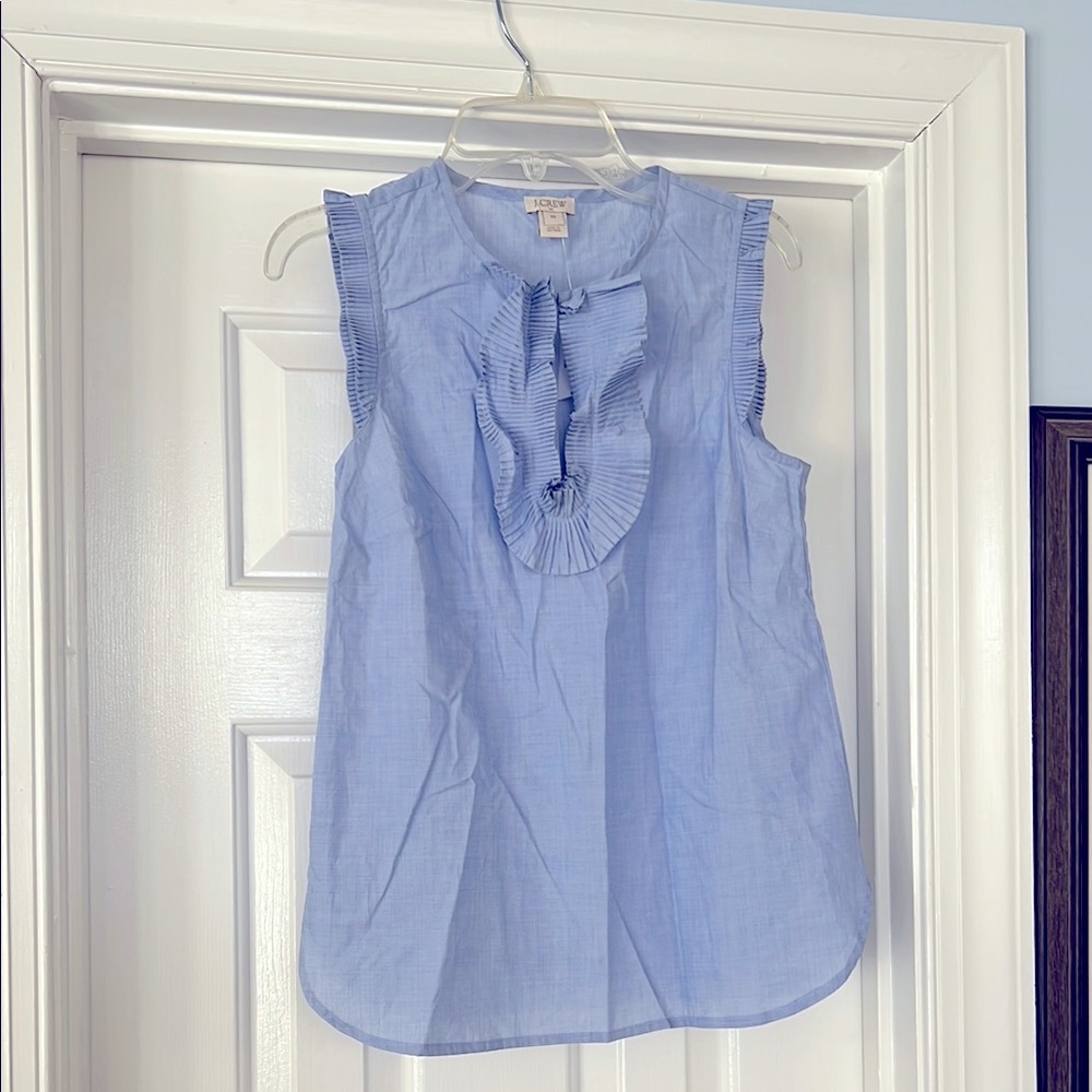 J. Crew Blue Sleeveless Ruffle Top - NWT